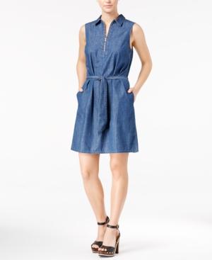 Tommy Hilfiger Zip-up Denim Fit & Flare Dress