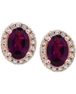 Effy Bordeaux Rhodolite Garnet (1-1/10 Ct. T.w.) And Diamond (1/8 Ct. T.w.) Stud Earrings In 14k Rose Gold
