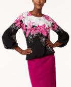 Alfani Printed Bubble-sleeve Top, Created For Macy's