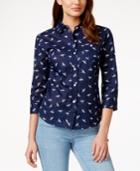 Karen Scott Dragonfly-print Button-down Shirt, Only At Macy's