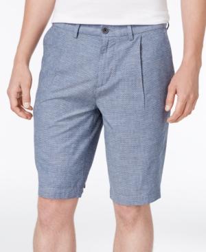 Armani Exchange Men's Pleated Dot-print Chambray Shorts