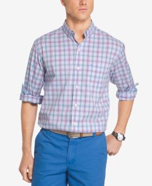 Izod Men's Non-iron Stretch Poplin Plaid Shirt