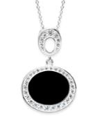 Giani Bernini Cubic Zirconia And Black Enamel Oval Pendant Necklace In Sterling Silver