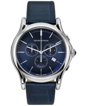 Emporio Armani Men's Swiss Chronograph Blue Leather Strap Watch 44mm Ars4010