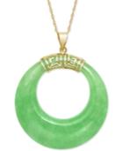 Jadeite Open Disc Pendant Necklace In 10k Gold