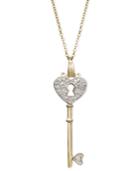 Diamond Heart Lock Key Pendant Necklace In 18k Gold Over Sterling Silver(1/10 Ct. T.w.)