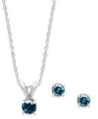 10k White Gold Blue Diamond Necklace And Earring Set (1/5 Ct. T.w.)