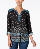 Style & Co Printed Roll-tab-sleeve Top, Created For Macy's