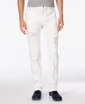 Armani Exchange Men's Straight-fit White Destroyed Jeans