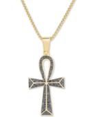 Men's Black Diamond (1/4 Ct. T.w.) Ankh 22 Pendant Necklace In Sterling Silver, 14k Gold-plated Sterling Silver & Rhodium-plated Sterling Silver