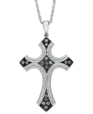 Diamond Necklace, Sterling Silver And Black Rhodium Diamond Cross Pendant (1/4 Ct. T.w.)