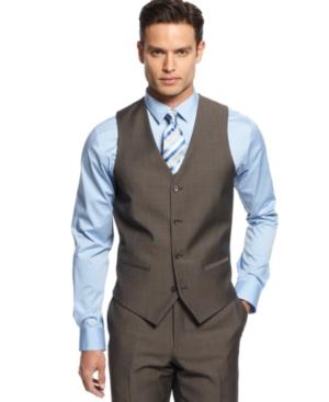Alfani Red Light Brown Twill Slim-fit Vest