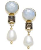 Paul & Pitu Naturally 14k Gold-plated Moonstone, Labrodorite And Cultured Freshwater Pearl Drop Earrings