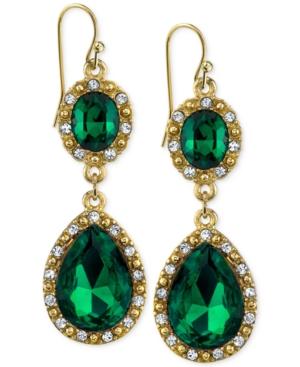 2028 Gold-tone Crystal And Green Stone Double-drop Earrings