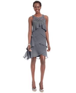 Sl Fashions Sleeveless Beaded Tiered Dress