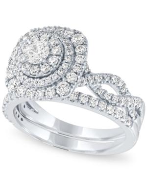 Diamond Halo Bridal Set (1 1/4 Ct. T.w.) In 14k White Gold