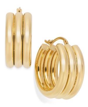 Signature Gold™ 14k Gold Earrings, Triple Ribbed Hoops