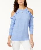 Ultra Flirt Juniors' Ruffle-trimmed Cold-shoulder Sweatshirt