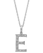 14k White Gold Necklace, Diamond Accent Letter E