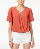 Love, Fire Juniors' Crisscross-strap Surplice Blouse