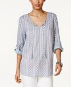 Style & Co Striped Roll-tab Top, Only At Macy's