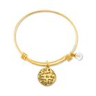 Unwritten Yellow Gold Tone I Love You To The Moon And Back Crystal Moon And Heart Charm Bangle Bracelet, 8 Length, 2.25 Diameter