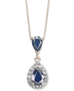 Sapphire (1-3/8 Ct. T.w.) & Diamond (1/6 Ct. T.w.) Teardrop 18 Pendant Necklace In 14k Gold
