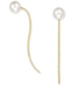 Freshwater Pearl (6mm) Threader Earrings In 14k Gold Over Sterling Silver