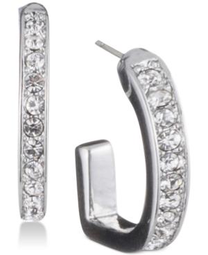 Dkny Silver-tone Pave 1 Hoop Earrings, Created For Macy's