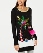 Hooked Up By Iot Juniors' Embellished Flamingo Tunic Sweater