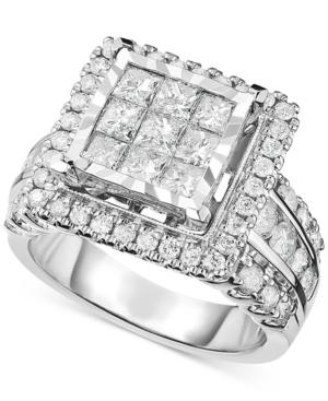 Diamond Square Cluster Engagement Ring (2-1/2 Ct. T.w.) In 14k White Gold