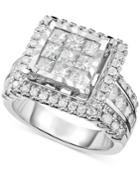 Diamond Square Cluster Engagement Ring (2-1/2 Ct. T.w.) In 14k White Gold