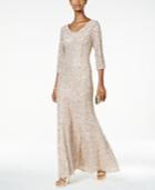 Alex Evenings Sequined Floral Lace Gown