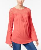 Style & Co Petite Embroidered Illusion Top, Only At Macy's