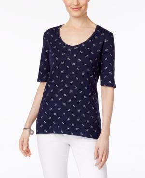 Karen Scott Glitter Anchor-print Top, Only At Macy's