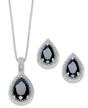 Sterling Silver Jewelry Set, Onyx (4-1/5 Ct. T.w.) And Diamond Accent Teardrop Pendant And Stud Earrings