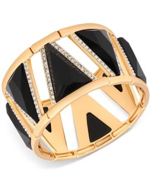 Guess Gold-tone Pave & Black Stone Stretch Bracelet