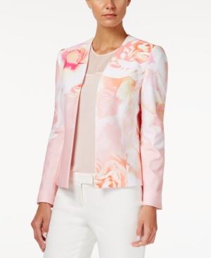 Tahari Asl Floral-print Open-front Jacket