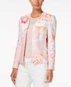 Tahari Asl Floral-print Open-front Jacket