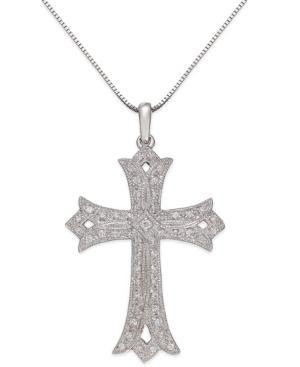 Diamond Vintage Cross Pendant Necklace In Sterling Silver (1/4 Ct. T.w.)