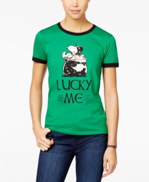 Peanuts Juniors' St. Patrick's Day Snoopy Graphic Ringer T-shirt By Freeze 24-7