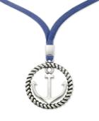 Legacy For Men By Simone I. Smith Anchor & Blue Linen Cord Pendant Necklace In Stainless Steel, 22 + 2 Extender