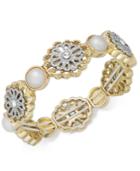 Charter Club Two-tone Crystal Filigree & Imitation Pearl Stretch Bracelet, Created For Macy's