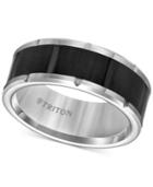 Triton Men's Comfort Fit Band In Black And White Tungsten Carbide