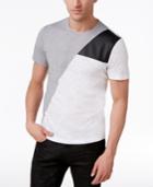 Inc International Concepts Men's Colorblocked T-shirt With Faux Leather Piecing, Only At Macy's