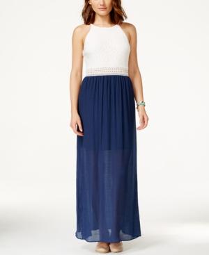 Bcx Juniors' Illusion-waist Lace-bodice Maxi Dress