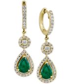 Effy Final Call Emerald (1-1/8 Ct. T.w.) And Diamond (1/2 Ct. T.w.) Drop Earrings In 14k Gold