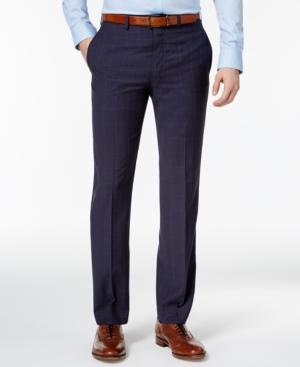 Calvin Klein Men's Slim-fit Navy Windowpane Dress Pants