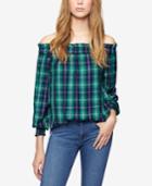 Sanctuary Plaid Off-the-shoulder Top