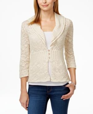 Jm Collection Petite Crochet Shawl-collar Cardigan